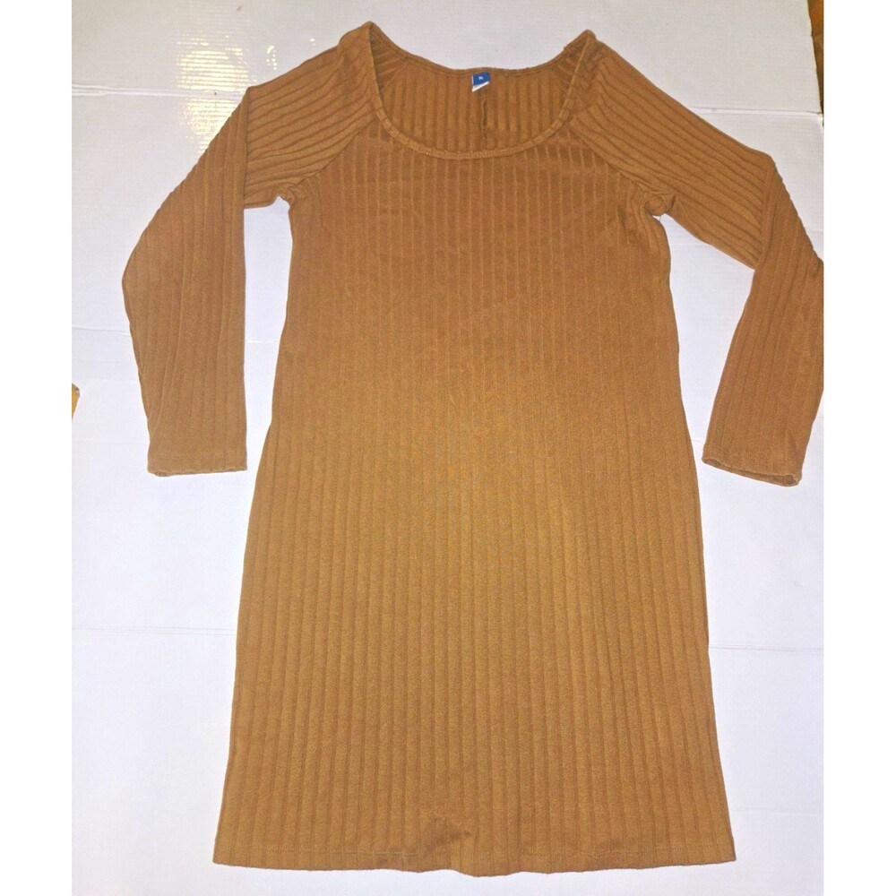 Old Navy XL Brown Ribbed Knit Midi Dress Long Sleeve Scoop Neck Y2K Boho